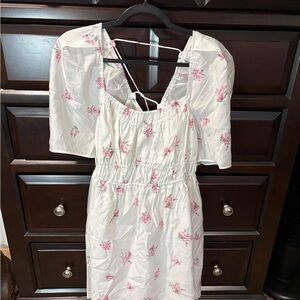 H&M White Mini Dress with Pink Floral Print